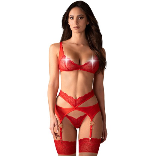 Obsessive trzyczęściowy czerwony zestaw bielizny Cupide Desir, Kolor czerwony, Rozmiar S/M, Obsessive ze sklepu Intymna w kategorii Komplety bielizny damskiej - zdjęcie 176556760