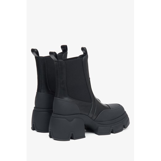 Estro: Czarne sztyblety damskie ze skóry naturalnej na sprężystej platformie Estro 40 okazja Estro