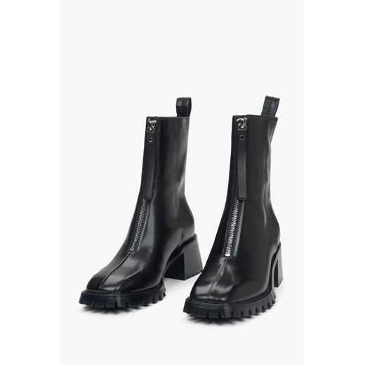 Estro: Czarne botki damskie na niskim obcasie ze skóry naturalnej Estro 40 wyprzedaż Estro