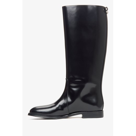 Estro: Czarne skórzane kozaki damskie z szeroką cholewą wykończone na wysoki Estro 38 okazja Estro