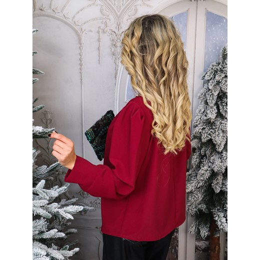 ELEGANCKA BLUZKA  Z OZDOBNYMI GUZIKAMI- BORDOWA Olika uniwersalny olika.com.pl