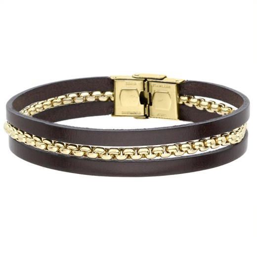 Bransoletka skórzana z pozłacanym łańcuszkiem ze sklepu manoki.pl w kategorii Bransolety - zdjęcie 176560682
