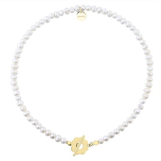 Choker perłowy z pozłacanym zapięciem kwiatem elegancki naszyjnik z pereł ze sklepu manoki.pl w kategorii Naszyjniki - zdjęcie 176560724