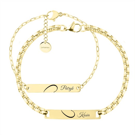 Golden Connection – Zestaw pozłacanych bransoletek dla par z personalizowanym grawerem ze sklepu manoki.pl w kategorii Bransoletki - zdjęcie 176560871