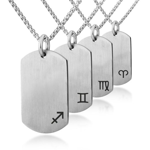 Srebrny naszyjnik nieśmiertelnik na łańcuszku ze znakiem zodiaku stal szlachetna ze sklepu manoki.pl w kategorii Naszyjniki męskie - zdjęcie 176561191