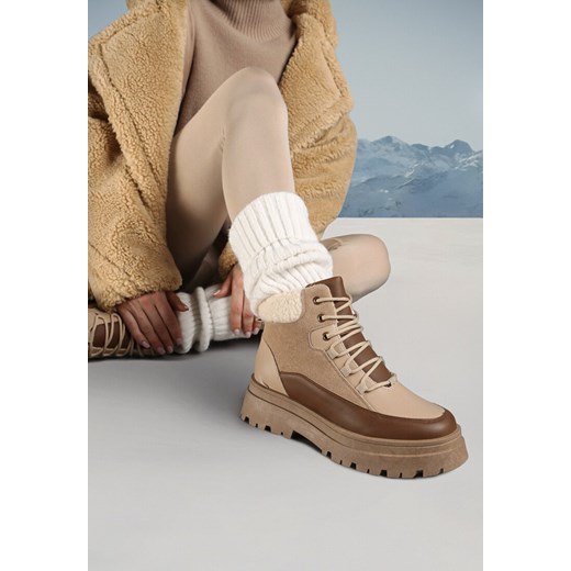 Ciemnobeżowe Traperki Sznurowane Trapery Jette ze sklepu born2be.pl w kategorii Workery damskie - zdjęcie 176561341