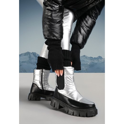 Srebrne Śniegowce Pikowane z Elastyczną Wstawką Agdruse ze sklepu born2be.pl w kategorii Śniegowce damskie - zdjęcie 176561360