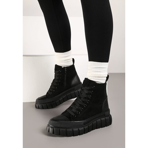 Czarne Sznurowane Botki na Platformie Novita ze sklepu born2be.pl w kategorii Botki - zdjęcie 176561420