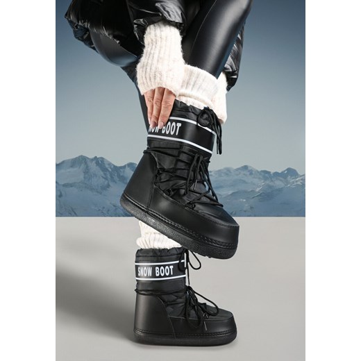 Czarne Śniegowce za Kostkę z Ozdobnym Wiązaniem Zesdi ze sklepu born2be.pl w kategorii Śniegowce damskie - zdjęcie 176561490