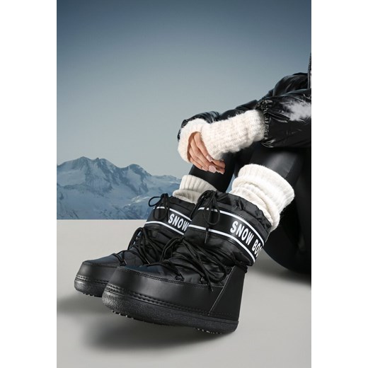 Czarne Śniegowce za Kostkę z Ozdobnym Wiązaniem Zesdi ze sklepu born2be.pl w kategorii Śniegowce damskie - zdjęcie 176561491