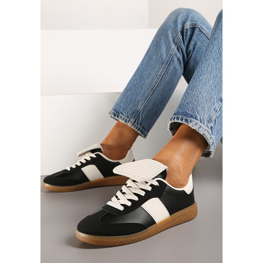Czarne Sneakersy na Płaskiej Podeszwie z Wywiniętym Językiem Felilora ze sklepu born2be.pl w kategorii Buty sportowe damskie - zdjęcie 176561783