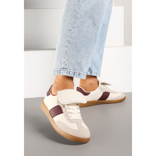 Beżowo-Bordowe Sneakersy na Płaskiej Podeszwie z Wywiniętym Językiem Felilora ze sklepu born2be.pl w kategorii Buty sportowe damskie - zdjęcie 176561813