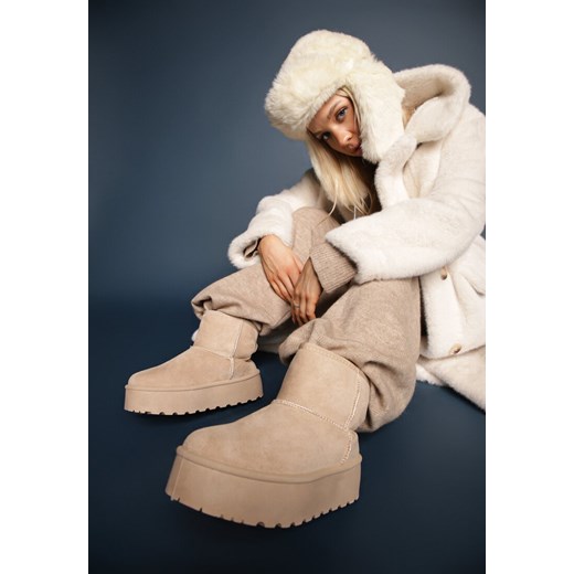 Beżowe Śniegowce za Kostkę na Platformie Ocieplane Futerkiem Divena ze sklepu renee.pl w kategorii Śniegowce damskie - zdjęcie 176562503