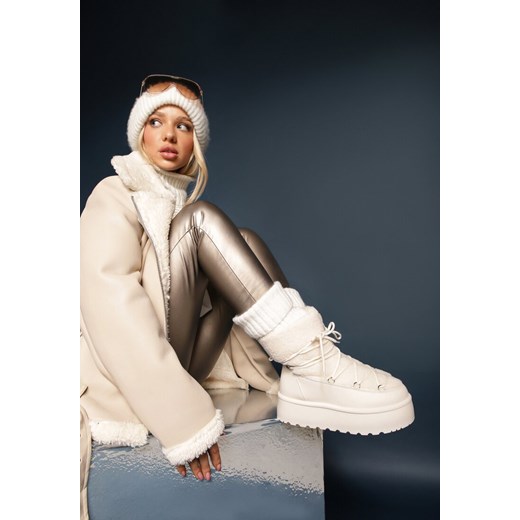 Beżowe Sznurowane Śniegowce Vices na Platformie z Futerkiem Ravorelle ze sklepu renee.pl w kategorii Śniegowce damskie - zdjęcie 176563020