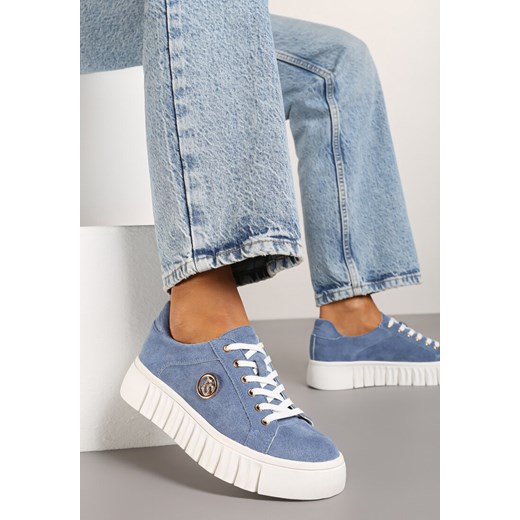 Niebieskie Sznurowane Sneakersy Vices na Platformie z Tłoczeniem i Metaliczną Aplikacją Lavfedi ze sklepu renee.pl w kategorii Buty sportowe damskie - zdjęcie 176563411