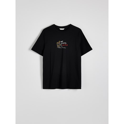 Reserved - T-shirt regular ze świątecznym nadrukiem - czarny ze sklepu Reserved w kategorii T-shirty męskie - zdjęcie 176565920