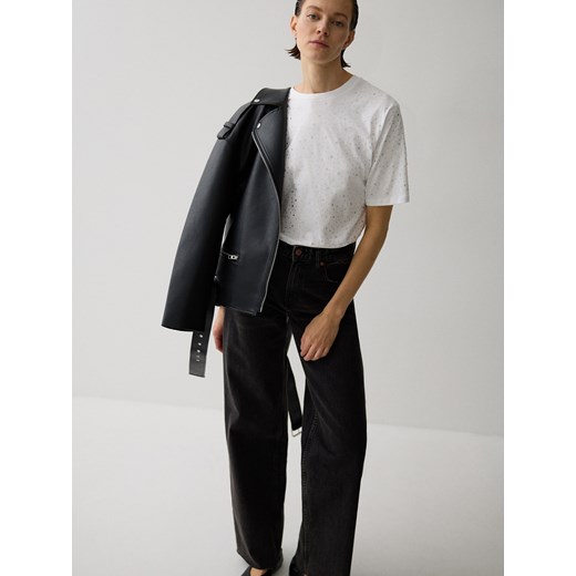 Reserved - T-shirt z błyszczącymi aplikacjami - biały Reserved M Reserved