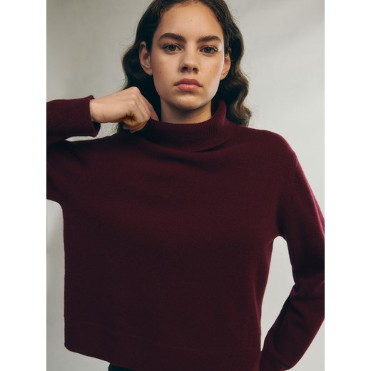 Reserved - Wełniany sweter z golfem - bordowy Reserved M Reserved