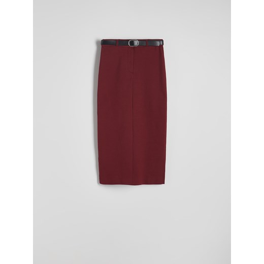 Reserved - Spódnica midi z paskiem - bordowy Reserved XL Reserved