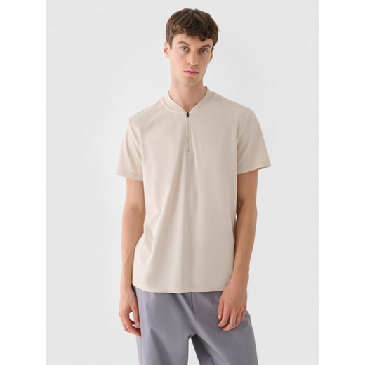 Męska koszulka polo 4F 4FRAW24TPTSM571 - beżowa ze sklepu Sportstylestory.com w kategorii T-shirty męskie - zdjęcie 176570900