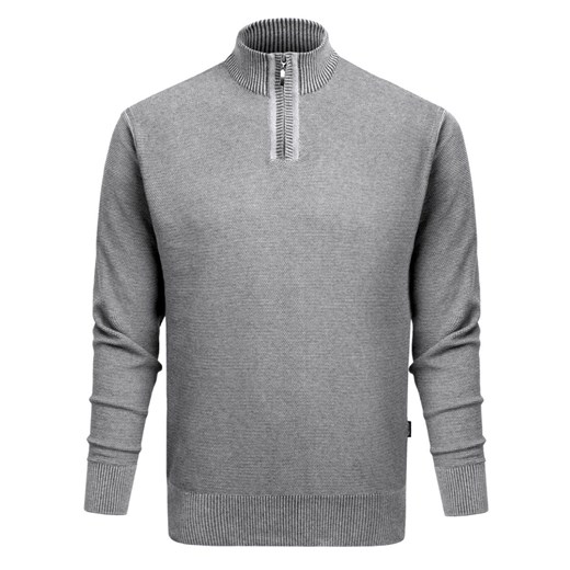 Wełniany Sweter z Wysokim Dekoltem na Zamek - Pako Jeans - Popielaty SWPJNSzippPP ze sklepu JegoSzafa.pl w kategorii Swetry męskie - zdjęcie 176572781