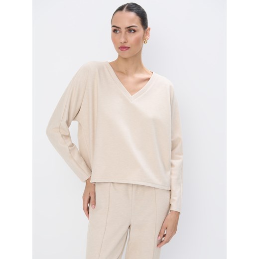 Mohito - Bluza z dekoltem V - beżowy ze sklepu Mohito w kategorii Bluzy damskie - zdjęcie 176573593