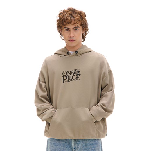 Cropp - Bluza hoodie z nadrukiem One Piece - beżowy Cropp S Cropp