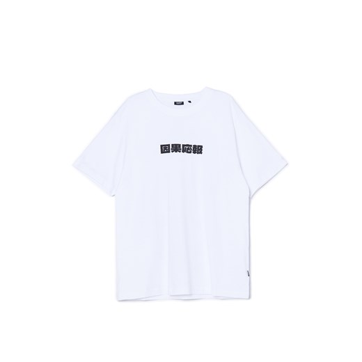 Cropp - Biały T-shirt z chińskimi motywami - biały Cropp XL Cropp