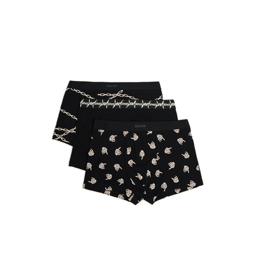 Cropp - 3 pack czarnych bokserek z nadrukiem - czarny Cropp S Cropp