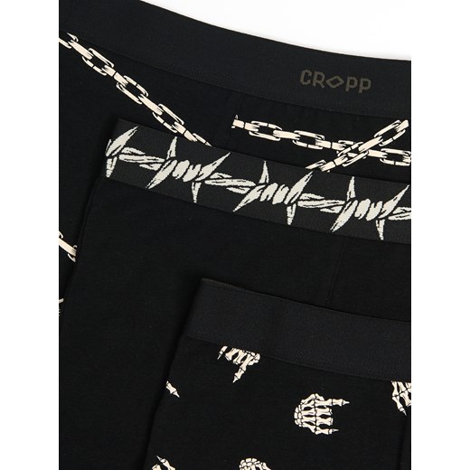 Cropp - 3 pack czarnych bokserek z nadrukiem - czarny Cropp L Cropp
