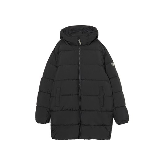 Cropp - Czarny pikowany płaszcz z kapturem - czarny Cropp XXL Cropp