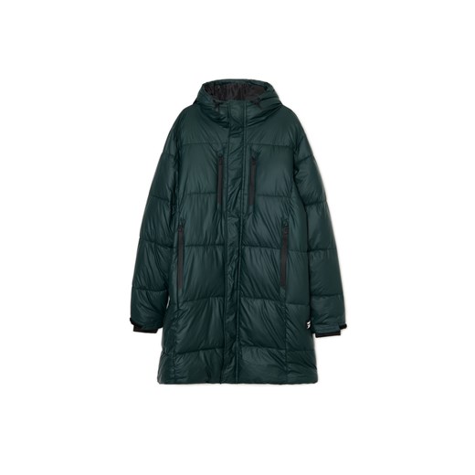 Cropp - Zielony długi płaszcz z kapturem - zielony Cropp M Cropp