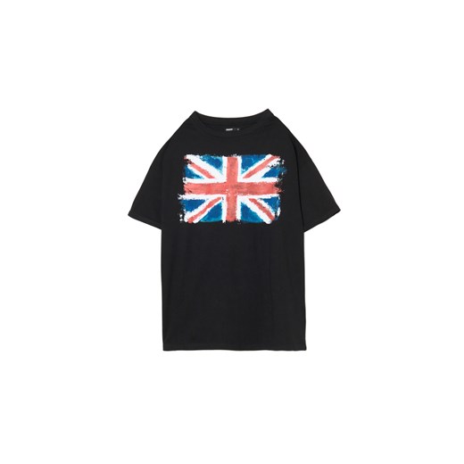 Cropp - T-shirt z nadrukiem brytyjskiej flagi - czarny Cropp S Cropp