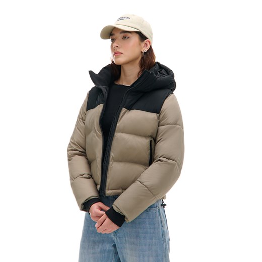 Cropp - Beżowa kurtka puffer z czarnym karczkiem - beżowy ze sklepu Cropp w kategorii Kurtki damskie - zdjęcie 176575930