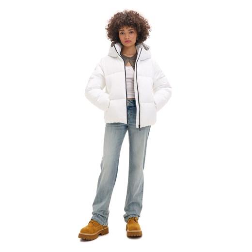 Cropp - Biała pikowana kurtka z kapturem - biały Cropp XS Cropp