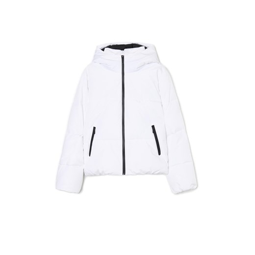 Cropp - Biała pikowana kurtka z kapturem - biały Cropp XS Cropp