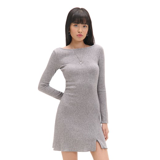 Cropp - Szara sukienka mini z długimi rękawami - szary ze sklepu Cropp w kategorii Sukienki - zdjęcie 176576310