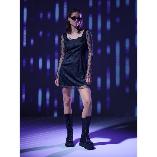 Cropp - Sukienka mini z dekoracyjną siateczką - czarny Cropp L Cropp