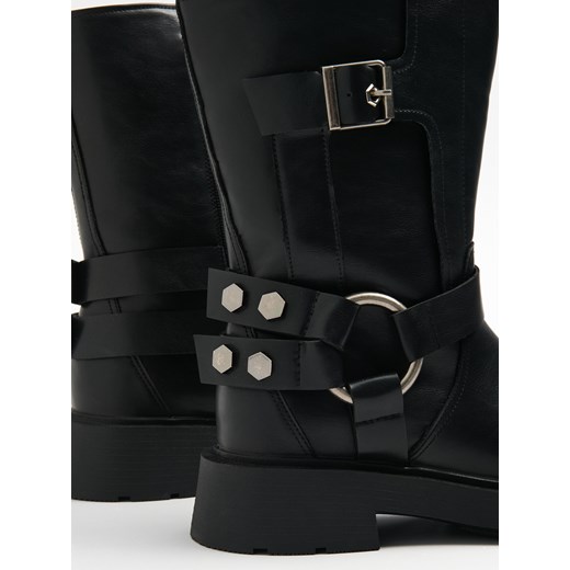 Cropp - Czarne botki z imitacji skóry - czarny Cropp 39 Cropp