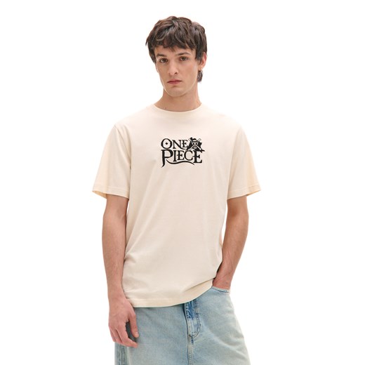 Cropp - Kremowy T-shirt z nadrukiem One Piece - kremowy Cropp XL Cropp