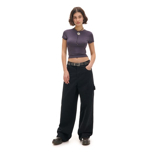 Cropp - Czarne spodnie baggy z diagonalu - czarny Cropp 42 Cropp promocyjna cena