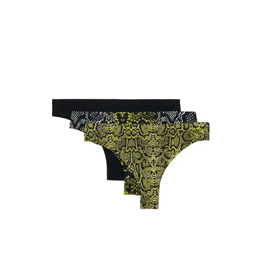 Cropp - 3 pack majtek z wężowym wzorem - wielobarwny ze sklepu Cropp w kategorii Majtki damskie - zdjęcie 176577874