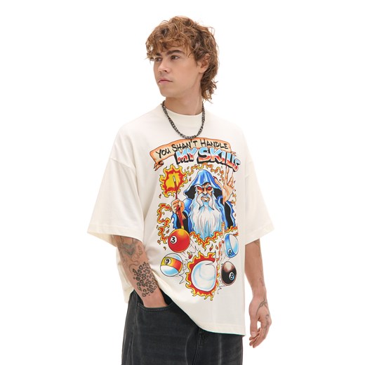 Cropp - Kremowy T-shirt z gamingowym nadrukiem - kremowy Cropp M Cropp