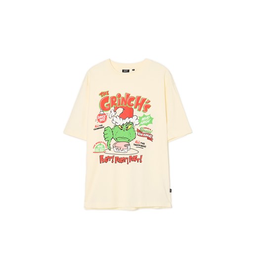 Cropp - Świąteczny T-shirt z Grinchem UNISEX - kremowy Cropp XXL promocja Cropp
