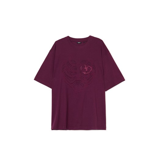 Cropp - T-shirt z naszywką żeber UNISEX - fioletowy ze sklepu Cropp w kategorii T-shirty męskie - zdjęcie 176578334