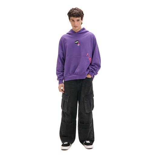 Cropp - Fioletowa bluza z kapturem i nadrukami - fioletowy Cropp XS Cropp