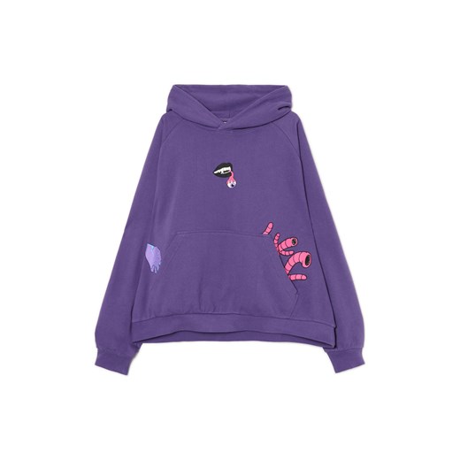 Cropp - Fioletowa bluza z kapturem i nadrukami - fioletowy Cropp XS Cropp