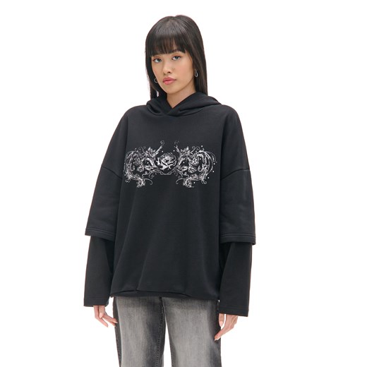 Cropp - Bluza hoodie z podwójnym rękawem UNISEX - czarny Cropp XL Cropp