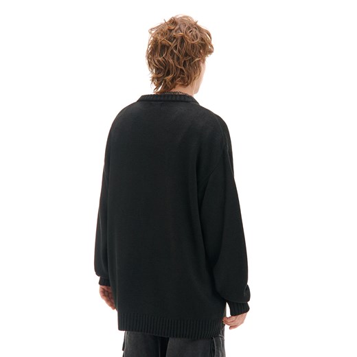 Cropp - Żakardowy sweter z nadrukiem - czarny Cropp M Cropp