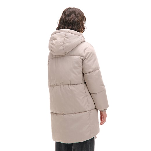 Cropp - Beżowy pikowany płaszcz z kapturem - beżowy Cropp XS okazja Cropp